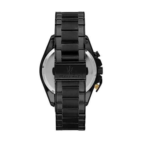Parte trasera de un reloj de pulsera de metal negro