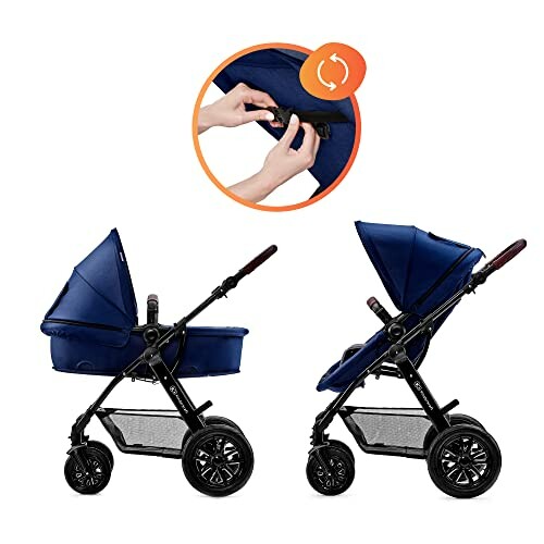 Cochecito de bebé convertible en azul con dos posiciones