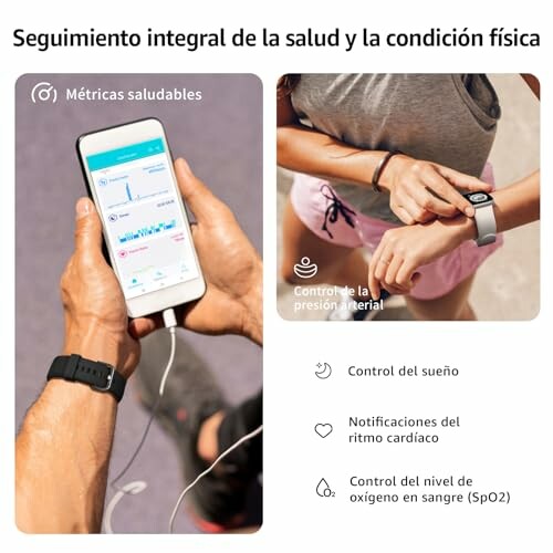 Personas usando dispositivos de seguimiento de salud.