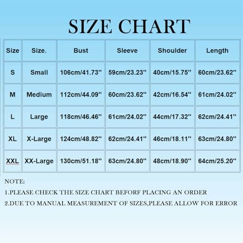 Tabla de tallas de camisetas con medidas en centímetros y pulgadas.