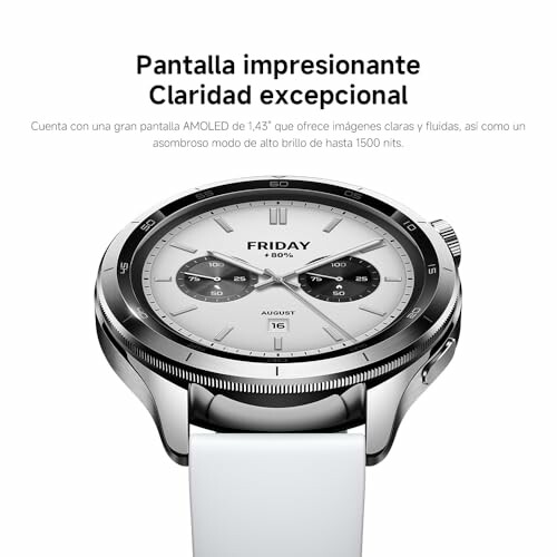 Reloj inteligente con pantalla AMOLED y diseño elegante.