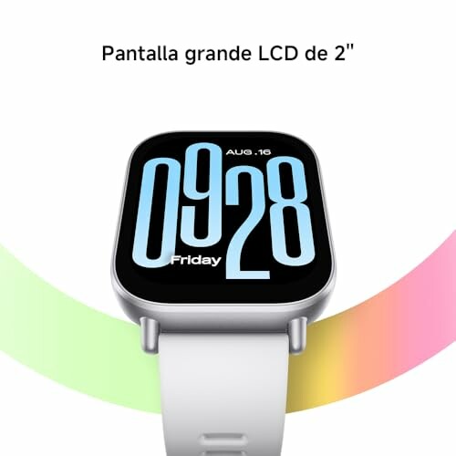 Reloj inteligente con pantalla LCD de 2 pulgadas mostrando la hora.