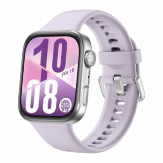 Reloj inteligente con correa lavanda y pantalla digital