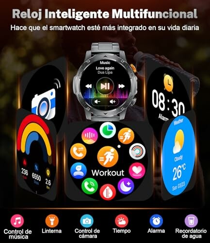 Pantallas de un reloj inteligente multifuncional con varias aplicaciones.