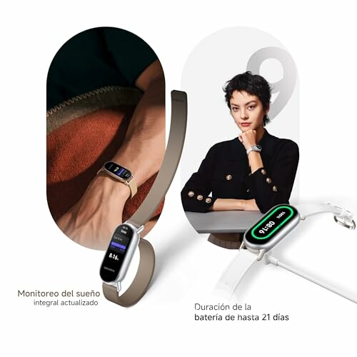 Reloj inteligente con monitoreo del sueño y batería de larga duración.