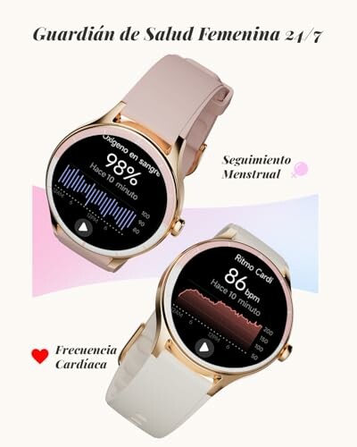 Smartwatch con funciones de salud femenina y monitoreo cardíaco.