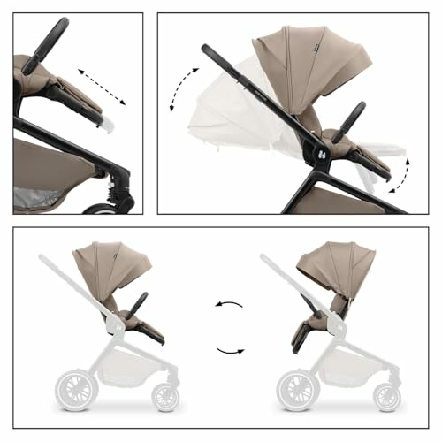 Ajuste del asiento del cochecito en diferentes posiciones.